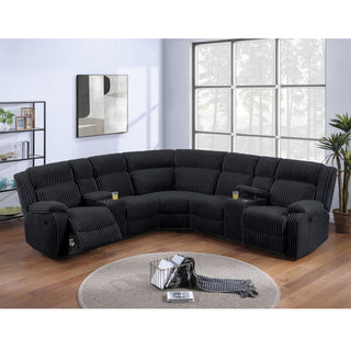 Manual Motion Reclining Sectional LAF / RAF Loveseat With Consoles Cup Holders Upholstered Living Room - Black