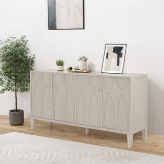 Wood Sideboard With Adjustable Shelves And Storage Cabinet - White Washed
