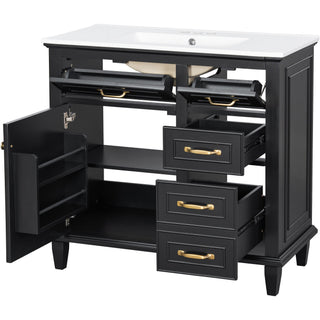 Modern Bathroom Vanity With Sink Top, Flip Drawers, Adjustable Shelf