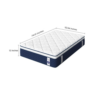 Rresta Hotel Collection - 12" Medium Firm Hybrid Mattress With 5 Zone Support For Back & Hip Relief, Fiber Free, Certipur Us Certified
