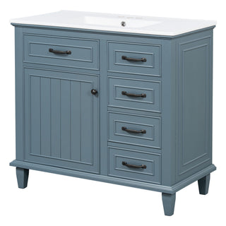 Modern Bathroom Vanity With Sink Top, Flip Drawers, Adjustable Shelf