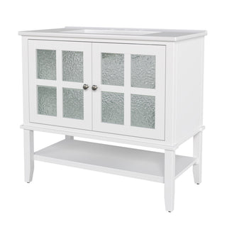 Bathroom Vanity With Ceramic Sink, Adjustable & Open Shelf