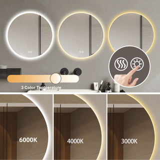 Round LED Bathroom Mirror With Adjustable Lights, Anti Fog & Dimmable For Home Decor - Silver