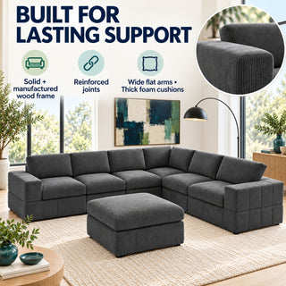 Oversized Modular Sectional Sofa, 7 Piece Reversible With Ottoman - Dark Gray