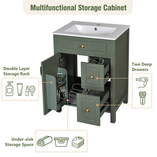 Elegant Bathroom Vanity With Ceramic Sink, Soft Close Doors And Drawers, Double Storage Racks