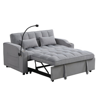 Modern Loveseat Futon Sofa With Pullout Bed, Adjustable Reclining Backrest, Toss Pillows