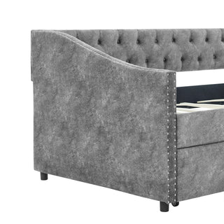 Upholstered Tufted Daybed With 2 Drawers, Waved Arms