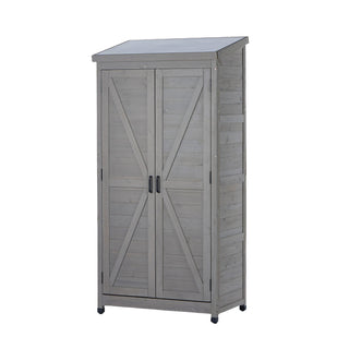 Outdoor Storage Shed With Vertical Tool Cabinet For Backyard