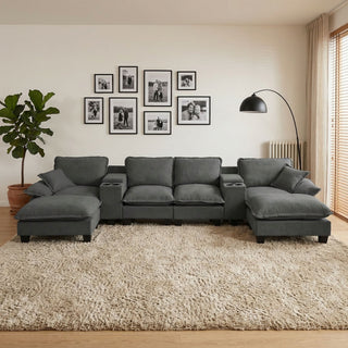 Modular Cloud Couch Sofa With Cup Holders & Storage, USB Port