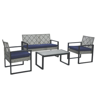 4 Piece Patio Furniture Set With Acacia Wood Table Top And Cushions