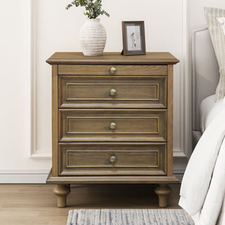 Nightstand With 4 Drawers With Hidden Pull Out Shelf - Light Brown