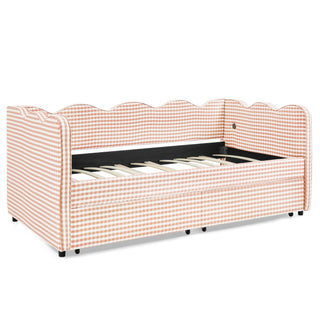 Gingham Daybed With USB Charging Port, Wave-Shaped Design