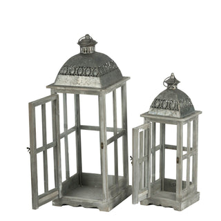 Wooden Candle Lantern Decorative, Hurricane Lantern Holder Decor For Indoor Outdoor, Home Garden Wedding - Gray