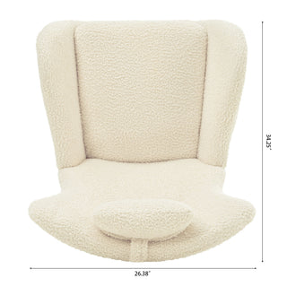 Rocking Chair Nursery, Teddy Upholstered Rocker Glider Chair With High Backrest, Adjustable Headrest & Pocket, Comfy Glider Chair For Nursery, Bedroom, Living Room, Offices, Rubber Wood