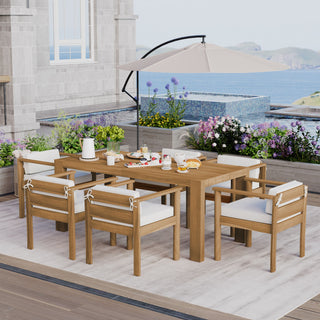 Rustic Patio Dining Set For 6 With Removable Cushions