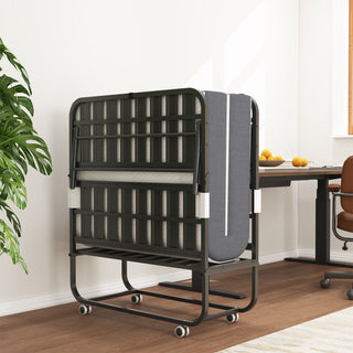 Twin Folding Bed With Memory Foam Mattress Portable Rollaway Bed Sturdy Metal Frame - Brushed Nickel