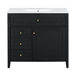 Bathroom Vanity With Sink, 3 Drawers & Cabinet With Adjustable Shelves
