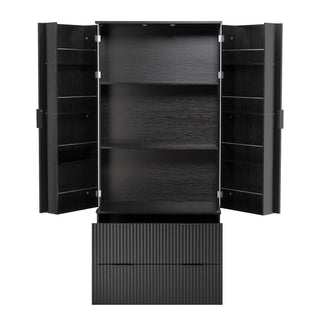 Fluted Kitchen Pantry Cabinet With 2 Large Drawers & 8 Door Spice Rack