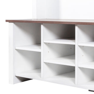 4 In 1 Hall Tree With 6 Hooks, Entryway Bench With Adjustable Shelves - White