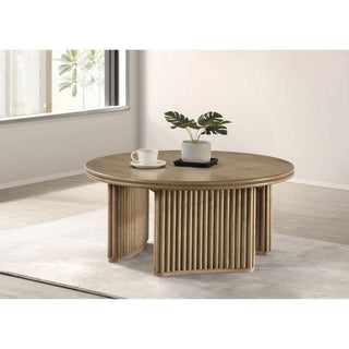 Dreydon - Round Coffee Table With Curved Pedestal Base - Light Brown