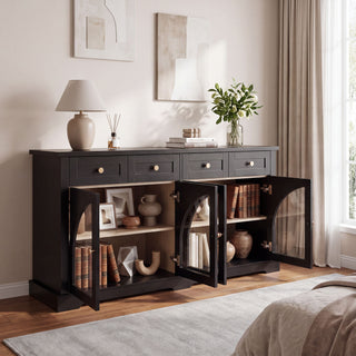 Sideboard Cabinet With 4 Drawers And 4 Arched Glass Doors