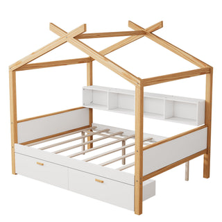 House Bed With Bookshelf Storage