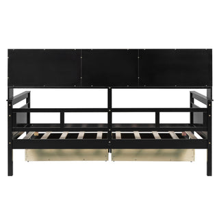 Daybed, Slat Support, With Bedside Shelves And 2 Drawers