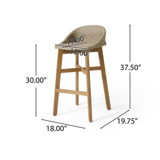 Beeson - Outdoor Wicker And Acacia Wood Barstools Set, Water Resistant - Brown