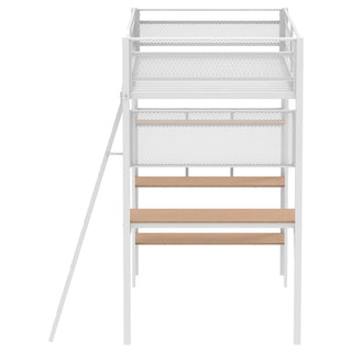 William - 3 Shelf Workstation Loft Bed With Built-In Desk And Storage