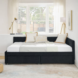 Upholstered Tufted Daybed Frame With Storage Drawers
