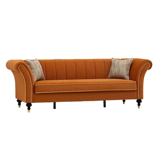 3 Seater Sofa With Rolled Arms, Vertical Channel Tufted Backrest