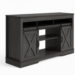Farmhouse TV Stand With Sliding Barn Doors & Adjustable Storage