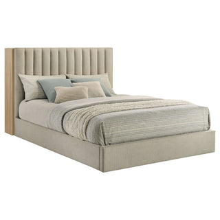 Merritt - Queen Bookcase Storage Bed With Tufted Headboard - Light Oak / Light Tan