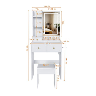 Modern Small Vanity Desk With 3 LED Lighting Modes, 3 Drawers