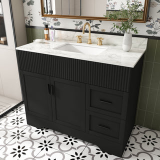 Bathroom Vanity Set, Soft Close Doors & Drawers, 3 Faucet Holes, Sink Included - Black