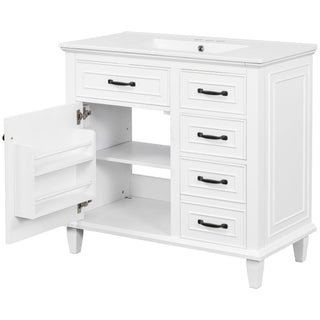 Modern Bathroom Vanity With Sink Top, Flip Drawers, Adjustable Shelf