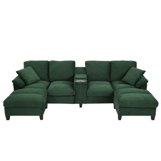 Modern U - Shaped Sectional Sofa With Storage Ottomans, USB Ports, And Cup Holders