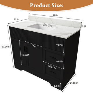 Bathroom Vanity Set, Fluted Cabinet, 3 Faucet Holes, Sink Included - Black