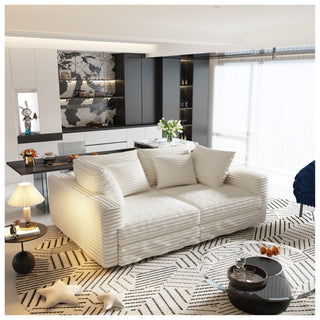 Deep Seat Convertible Sofa With Soft Pillows And Ottomans