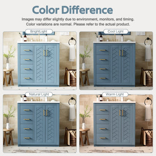 Ceramic Sink Combo, Freestanding Vanity Set With 3 Drawers & Soft Closing Doors
