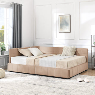 Mid-Century Storage Upholstered Tufted Bed Frame With Backrest And Armrests