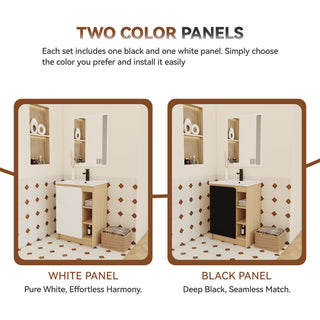 Freestanding Bathroom Vanity With Thin Rim Sink, Single Door With 4 Tier Open Shelves - Light Oak / White