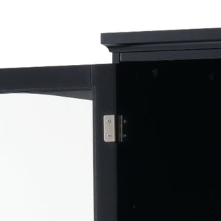 Tall Bathroom Storage Cabinet With Glass Doors, Free-Standing, Two Drawers, And Adjustable Shelves, Board, Painted Perfect For Displaying Your Favorite Items