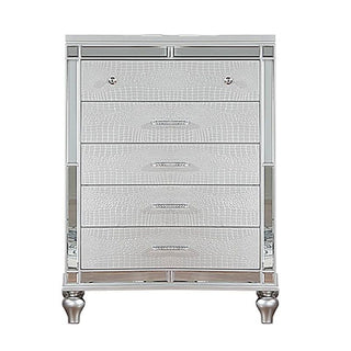 1 Piece Chest With 5 Drawers Snake Skin Bedroom Furniture - Silver