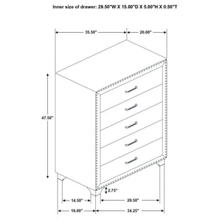 5 Drawer Bedroom Chest With Crystal Pulls