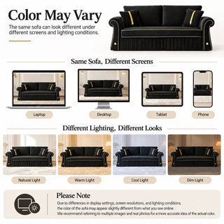 Sofa With Rolled Arms, 3 Seater Couch, Living Room Accent