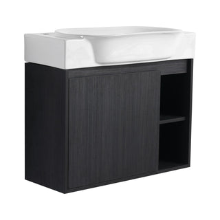 28" Wall Mounted Bathroom Vanity With Sink & Soft Close Door - Black Chestnut