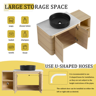 Mounted Bathroom Vanity With Art Sink, Storage Shelves, Soft Close Door