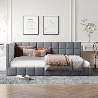 Full Size Upholstered Classic Mid Century Modern Daybed / Sofa Bed Frame, Elegant Design - Gray