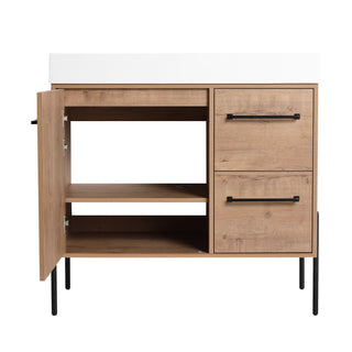 36" Freestanding Bathroom Vanity With Sink, Soft Close Doors & 2 Drawers - Imitative Oak